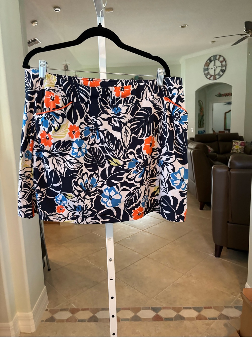 #200 Ruby Rd. Navy Floral Mini Skort with Orange, Blue & Cream Accents